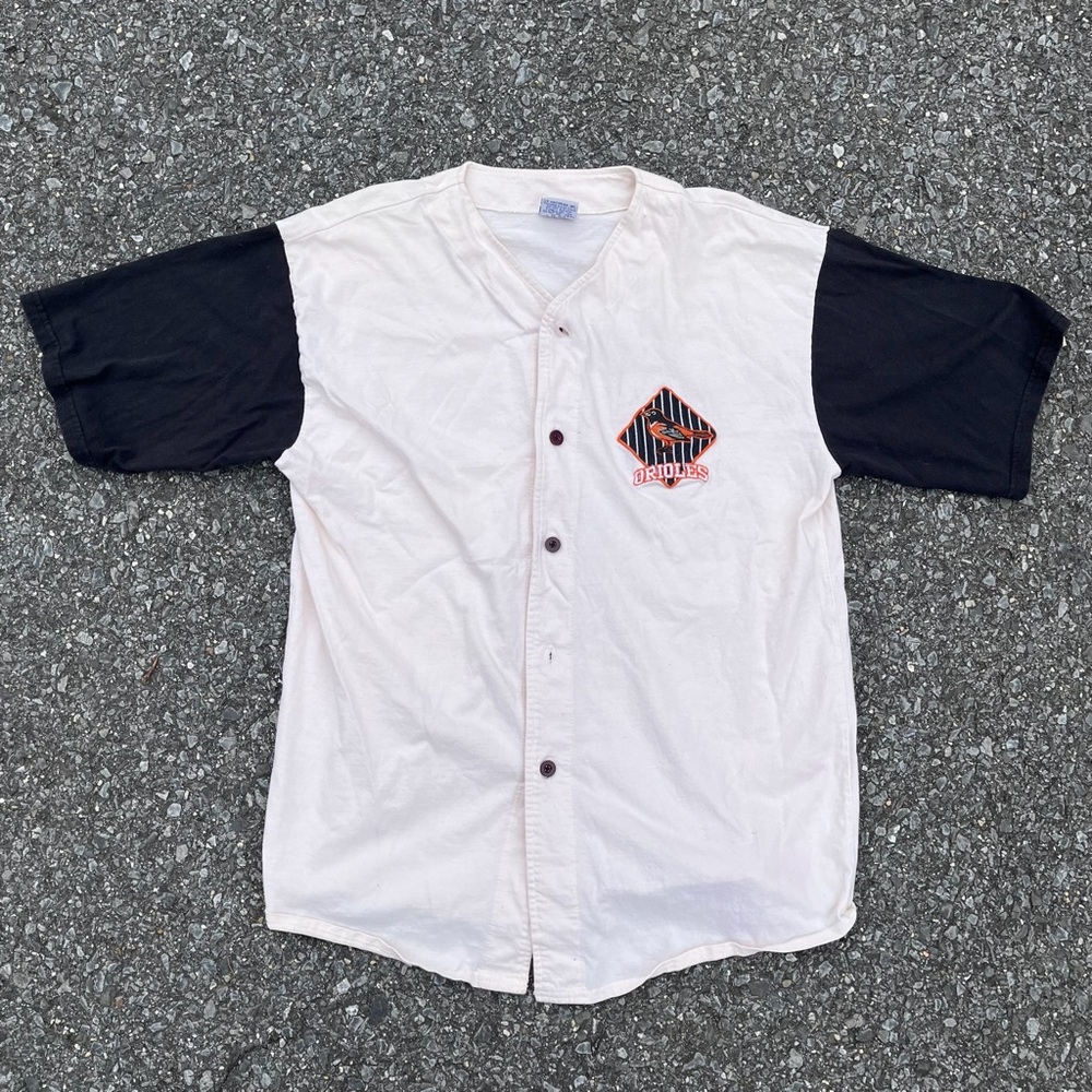Vintage 90s Baltimore Orioles Cotton Button Up CSA Baseball Jersey Size L